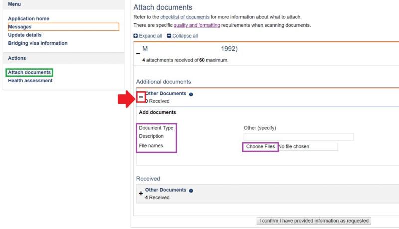 Bổ sung giấy tờ qua Attach documents sau khi đã nộp đơn visa Úc