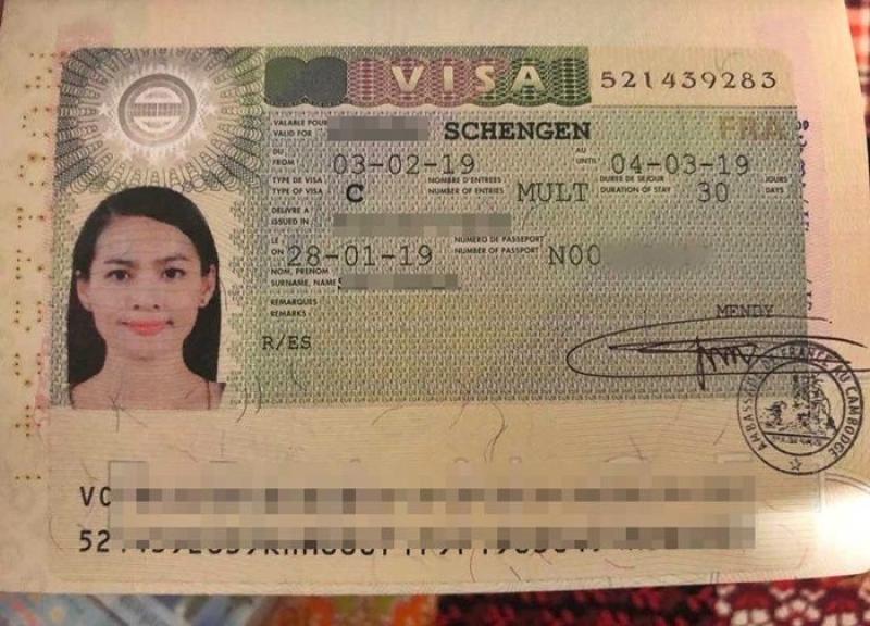 Mẫu tem visa Schengen do Đức cấp với các trường thông tin về nhập cảnh và lưu trú.