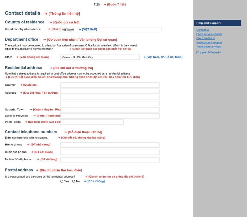 Khai Contact details: quốc gia cư trú, văn phòng xét duyệt, địa chỉ và số điện thoại