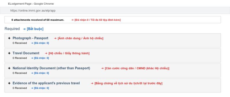 Nhóm tài liệu Required trong phần Attach documents