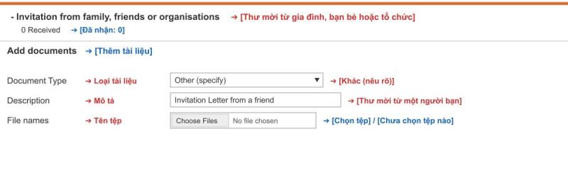 Ví dụ đính kèm thư mời của bạn bè, chọn Other và ghi mô tả