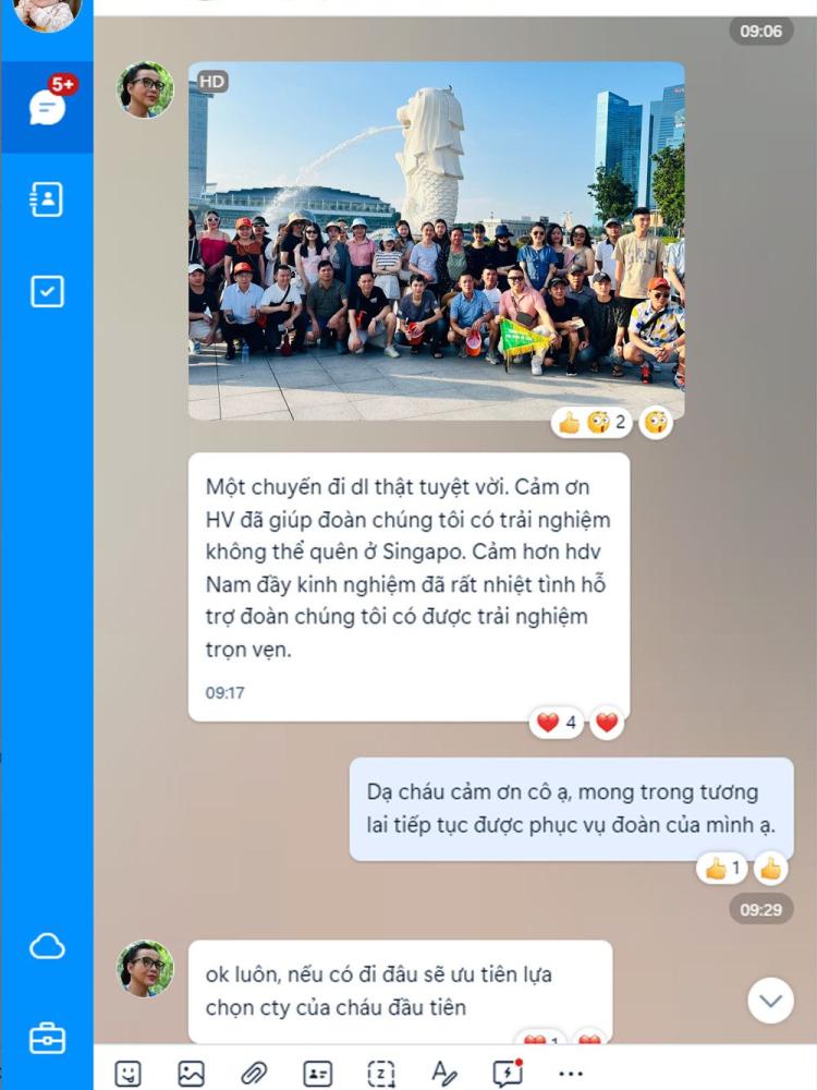 Cảm nhận khách hàng - đoàn 15 khách đi Sing ngày 23/5-26/5/2024 Cảm nhận khách hàng - đoàn 15 khách đi Sing ngày 23/5-26/5/2024