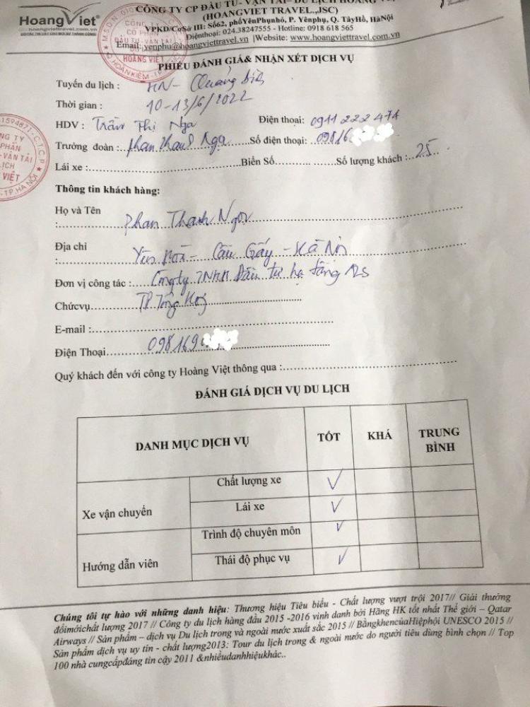 Cảm nhận của khách Phạm Thanh Ngọc ở Cầu Giấy - Hà Nội đi Quảng Bình 10-13/06/2022