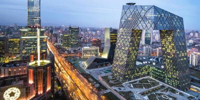 Tòa nhà CCTV ở Bắc Kinh, với cấu trúc hình chữ U lớn, thể hiện sự sáng tạo trong kiến trúc hiện đại.