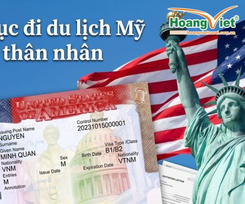 Hình ảnh hiển thị thị thực Mỹ với văn bản tiếng Việt về việc thăm Mỹ, bên cạnh Tượng Nữ thần Tự do và quốc kỳ Mỹ. Giọng điệu mang tính thông tin.