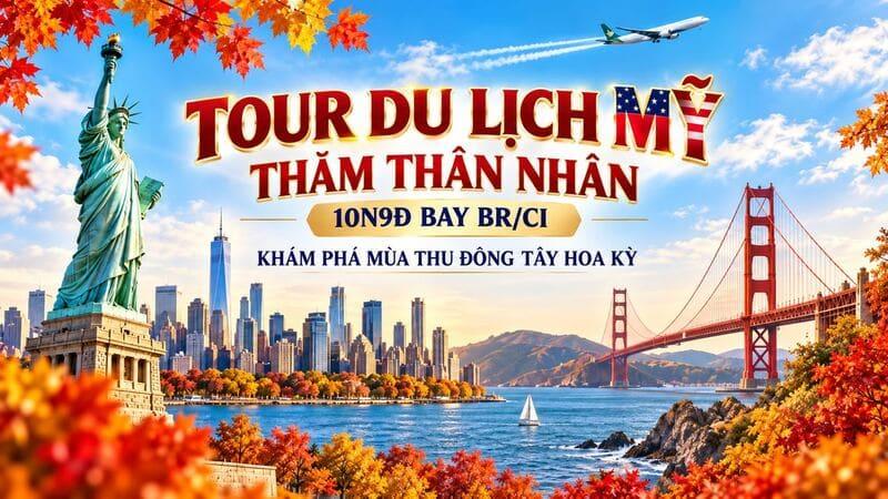 Tượng Nữ thần Tự do và cầu Cổng Vàng trong khung cảnh mùa thu Mỹ rợp lá đỏ cùng máy bay trên bầu trời