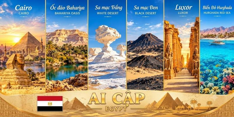 Ảnh tổng hợp các điểm tham quan Ai Cập trong hành trình Cairo, Bahariya, Luxor và Biển Đỏ