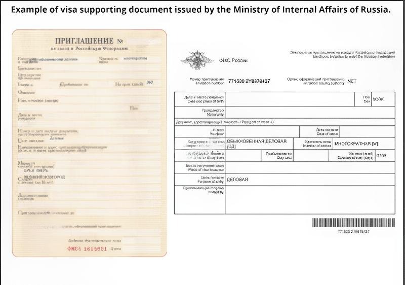 Thư mời xin visa Nga có chữ viết bằng tiếng Cyrillic, dấu đỏ và các thông tin chính thức. Tài liệu này mang tính trang trọng và có hình chìm.